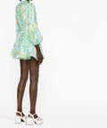 Zimmermann High Tide Buttoned Mini Dress Aqua Ikat Floral - Dresses