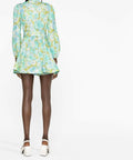 Zimmermann High Tide Buttoned Mini Dress Aqua Ikat Floral - Dresses