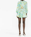 Zimmermann High Tide Buttoned Mini Dress Aqua Ikat Floral - Dresses