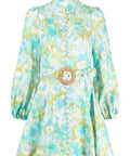 Zimmermann High Tide Buttoned Mini Dress Aqua Ikat Floral - Dresses