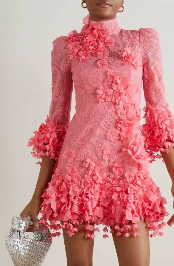 Zimmermann - Zimmermann High Tide Guava Lace Mini Dress Pink Size 0 / AU 8