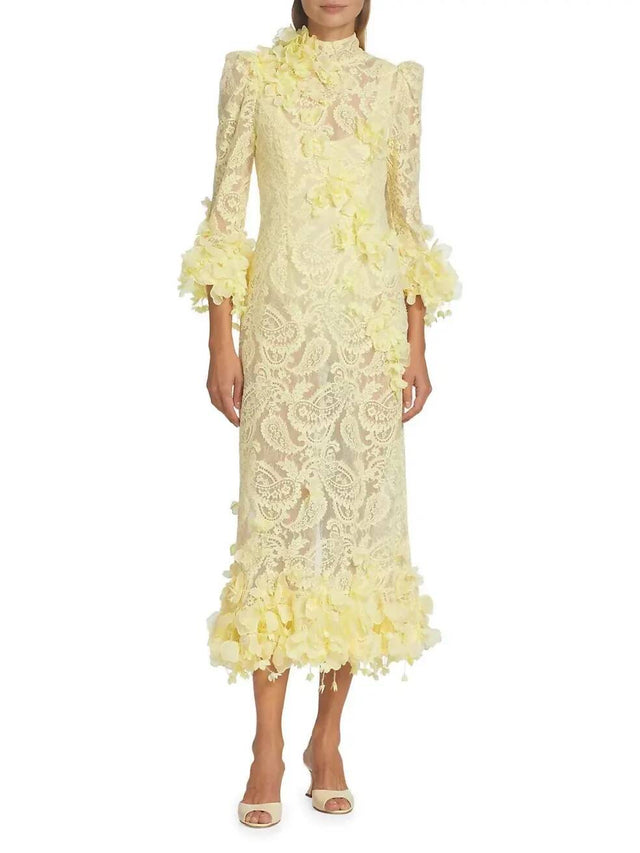 Zimmermann - Zimmermann High Tide Lace Midi Dress Lemon Size 0/ AU 8-10