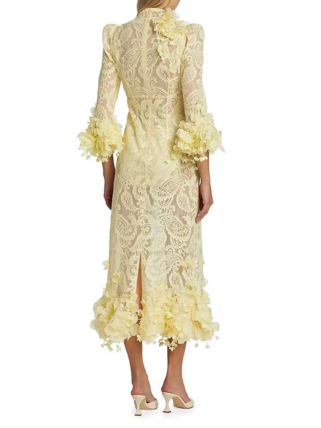 Zimmermann - Zimmermann High Tide Lace Midi Dress Lemon Size 0/ AU 8-10