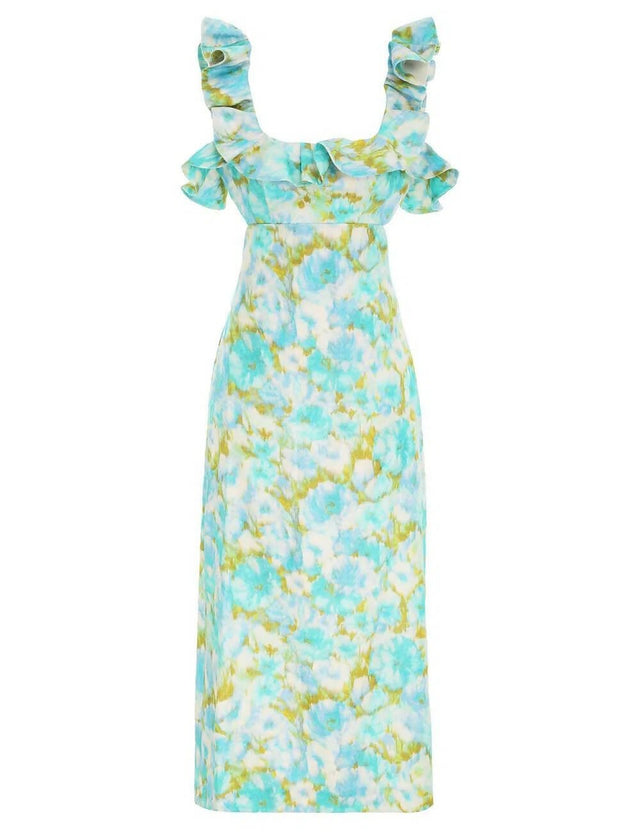Zimmermann - Zimmermann High Tide Open-Back Ruffled Floral-Print Linen Midi Dress Size 2