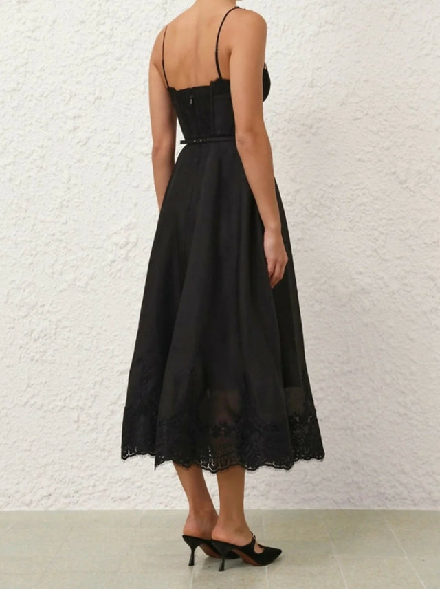 Zimmermann Hypnotic Lace Trim Gown - 10 / Black - Dresses
