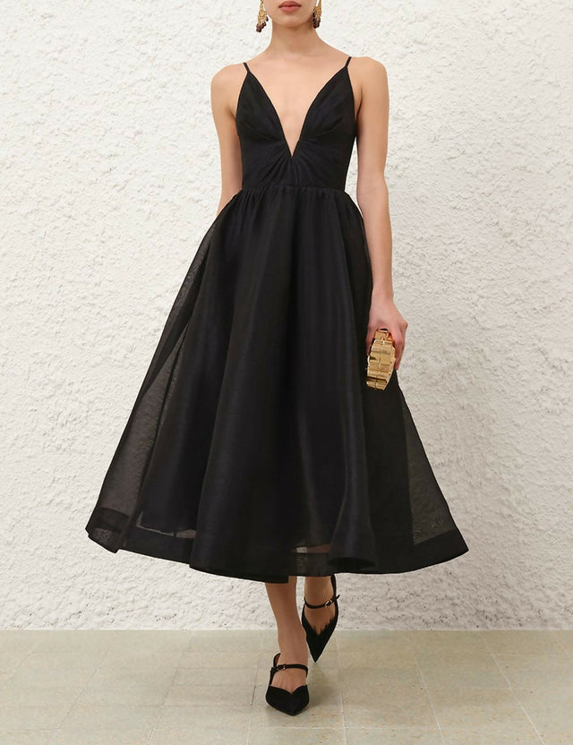 Zimmermann Hypnotic V Neck Midi Dress in Black | Passion For Fashion