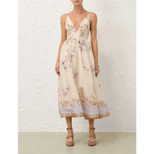 Zimmermann Hypnotic V Neck Midi Dress in Blue Floral - Dresses