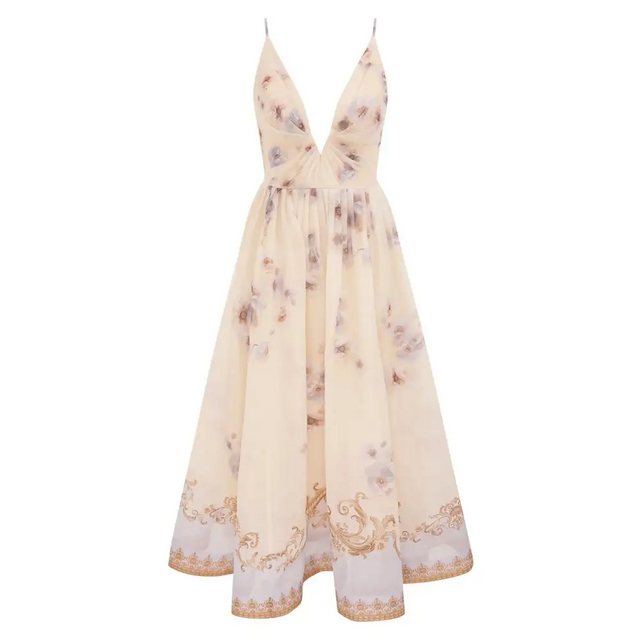Zimmermann Hypnotic V Neck Midi Dress in Blue Floral - Dresses