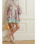 Zimmermann Jude Buttoned Mini Dress Aqua Gradient Floral Size 2 / AU 12 - 12 / Floral - Dresses