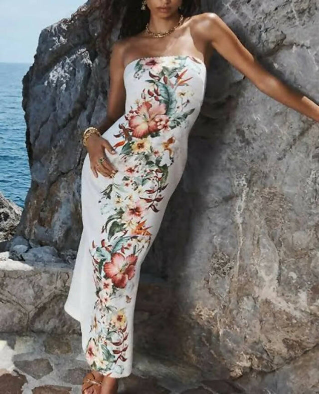 Zimmermann Lexi Column Dress Ivory Palm Size - 8 / Multi - Dresses