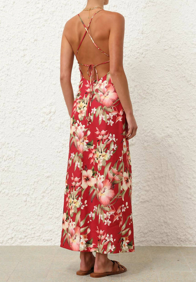 strapless open back dress Zimmermann Lexi Slip Dress in Red Palm