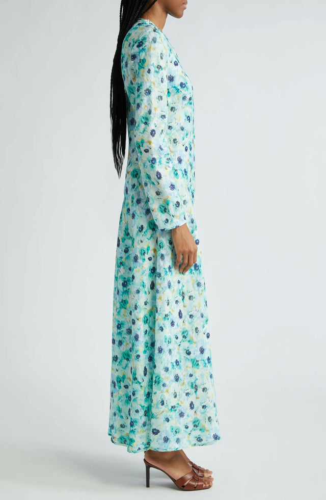 Zimmermann Lightburst Bias Long Dress in Aqua Floral - Dresses