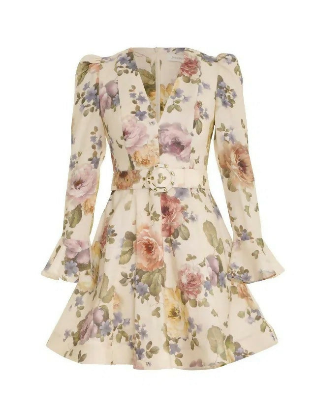 Zimmermann Luminosity Mini Dress Multi Floral Cream Size 1 / AU 10 - 10 / Multi - Dresses