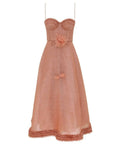 Zimmermann Luna Ruffle Midi Dress in Peony - 12 / Pink - Dresses