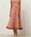 Zimmermann Luna Ruffle Midi Dress in Peony - 12 / Pink - Dresses