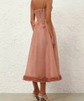 Zimmermann Luna Ruffle Midi Dress in Peony - 12 / Pink - Dresses