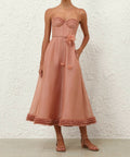 Zimmermann Luna Ruffle Midi Dress in Peony - Dresses