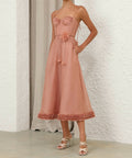 Zimmermann Luna Ruffle Midi Dress in Peony - Dresses