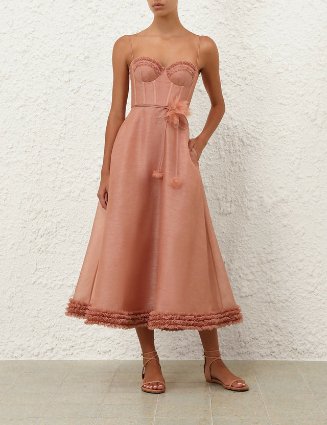 Zimmermann Luna Ruffle Midi Dress Peony Size / AU 8 - 8 / Pink - Dresses