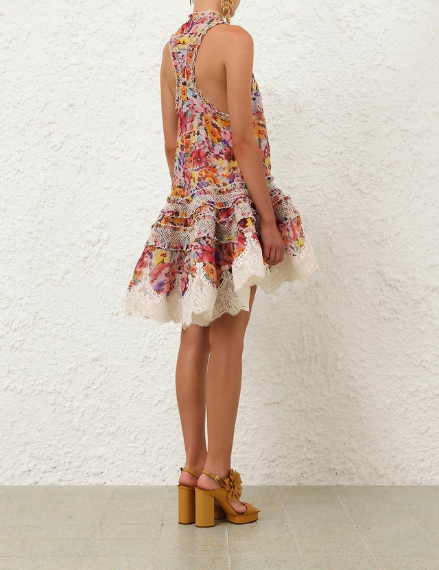 Zimmermann Luna Shirred Lantern Dress in Multi Floral - Dresses