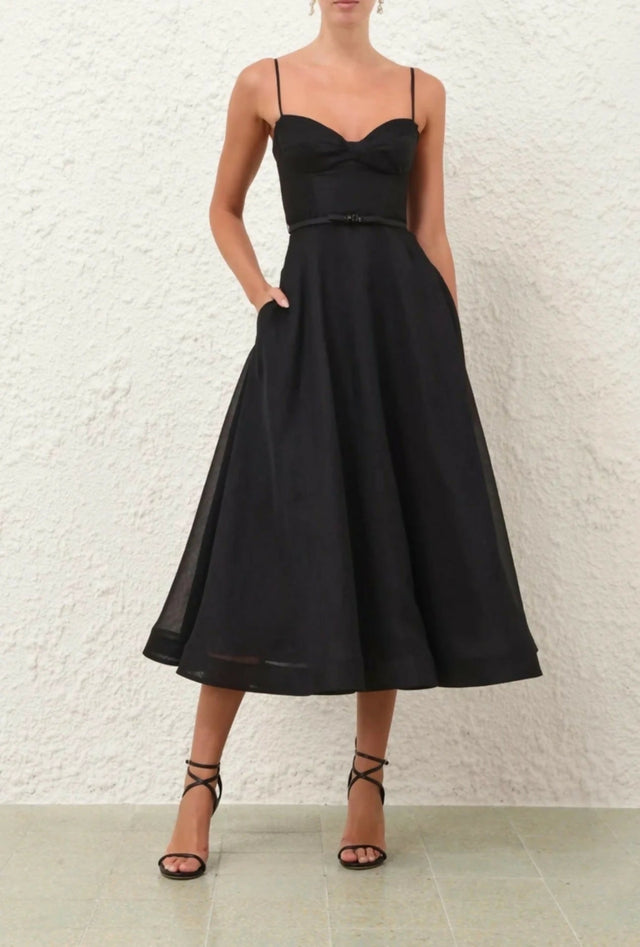 Zimmermann Luna Structured Midi Dress - 12 / Black - Dresses