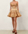 Zimmermann Luna Twist Mini Dress in Tan Perla Paisley - Dresses