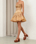 Zimmermann Luna Twist Mini Dress in Tan Perla Paisley - Dresses