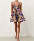 Zimmermann Luna V Neck Mini Dress in Navy Dahlia - Dresses