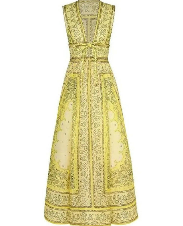Zimmermann Matchmaker Bow Long Dress Yellow Bandana Size 1 - 10 / Yellow - Dresses
