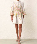 Zimmermann Matchmaker Buttoned Mini Dress Ivory Coral Floral - Dresses