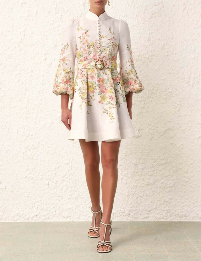 Zimmermann Matchmaker Buttoned Mini Dress Ivory Coral Floral - Dresses