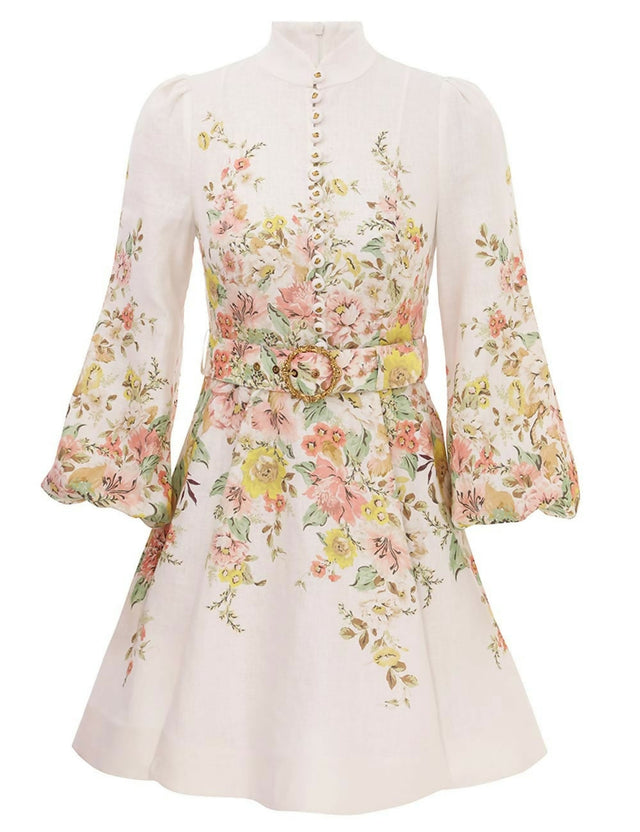 Zimmermann Matchmaker Buttoned Mini Dress Ivory Coral Floral - Dresses