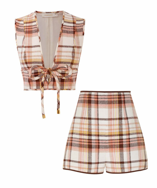 Zimmermann - Zimmermann Matchmaker Check Bow Bodice and Dance Short in Cream Check