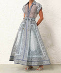 Zimmermann - Zimmermann Matchmaker Fitted Blouse and Gathered Midi Skirt in Blue Bandana