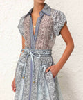 Zimmermann - Zimmermann Matchmaker Fitted Blouse and Gathered Midi Skirt in Blue Bandana