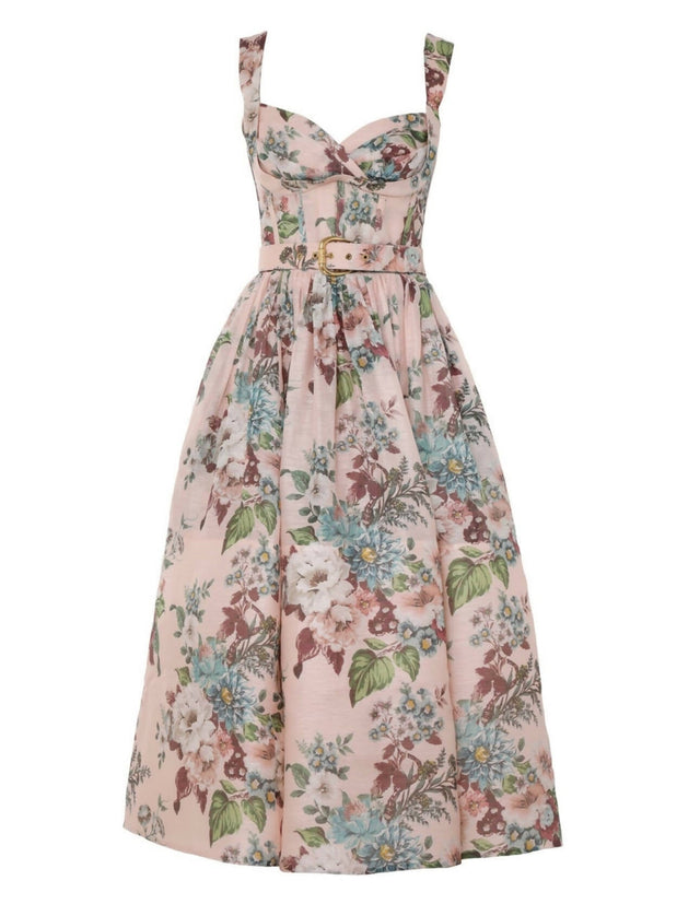 Zimmermann - Zimmermann Matchmaker Midi Dress in Pink Barkcloth Print