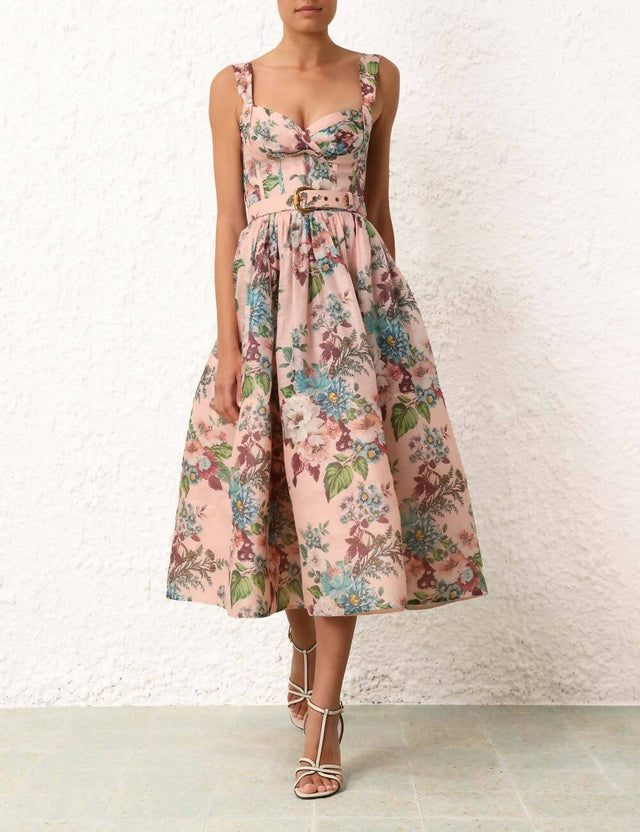 Zimmermann - Zimmermann Matchmaker Midi Dress Pink Barkcloth Print