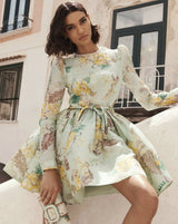 Zimmermann Matchmaker Tulip Mini Dress in Mint Tropical Floral view 1