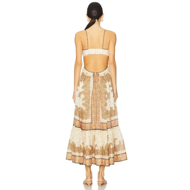 Zimmermann Maxine Plunge Maxi Dress Orange Paisley Size 2 - 12 / Print - Dresses