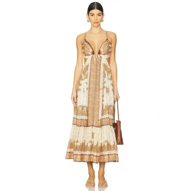 Zimmermann Maxine Plunge Maxi Dress Orange Paisley Size 2 - 12 / Print - Dresses