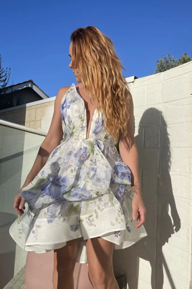Zimmermann Natura Draped Mini Dress in Blue Floral Size 1/AU 10 | Passion For Fashion Zimmermann Natura Draped Mini Dress in Blue Floral Size 1/AU 10 | Passion For Fashion