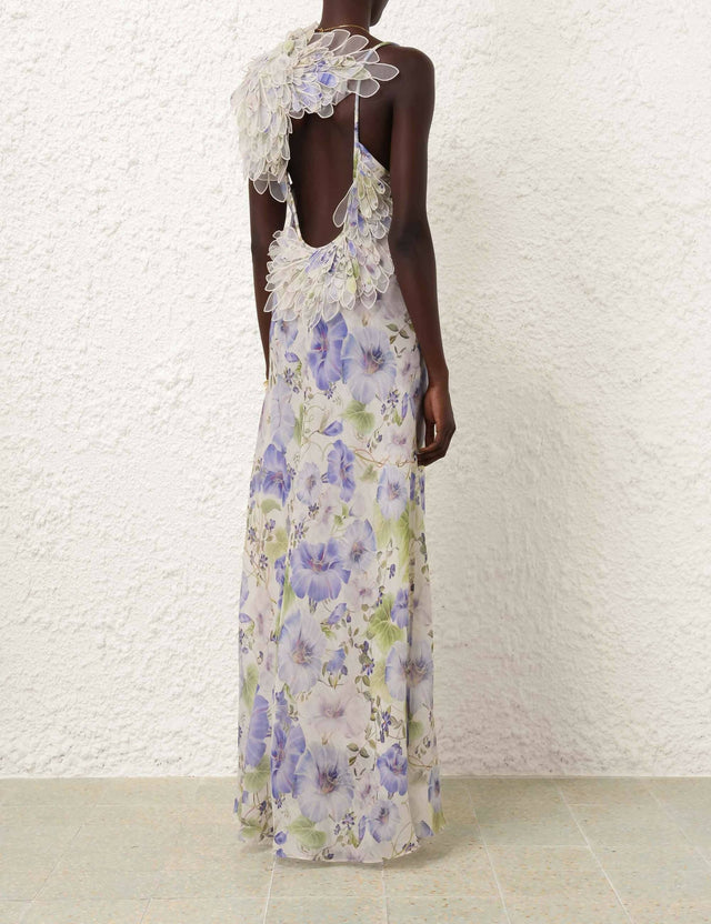 Zimmermann Natura Feather Slip Gown in Blue Flora - Dresses