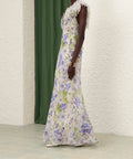 Zimmermann Natura Feather Slip Gown in Blue Flora - Dresses