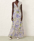 Zimmermann Natura Feather Slip Gown in Blue Flora - Dresses
