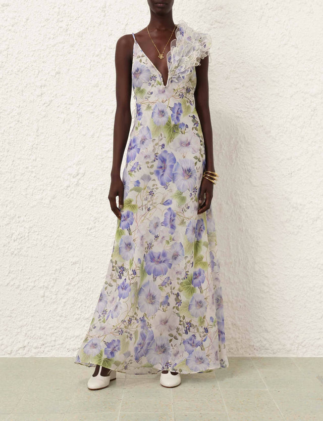 Zimmermann Natura Feather Slip Gown in Blue Flora - Dresses
