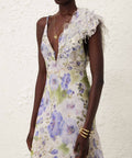 Zimmermann Natura Feather Slip Gown in Blue Flora - Dresses