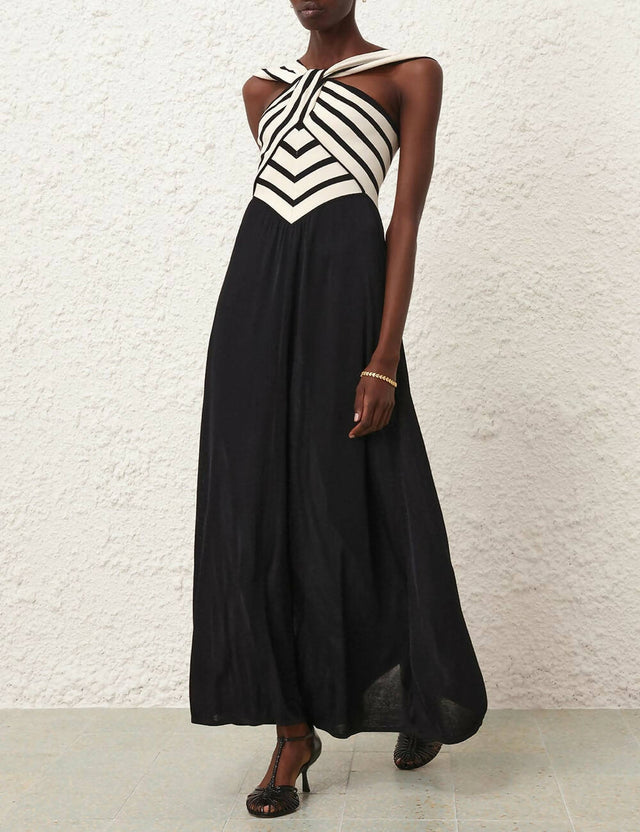 Zimmermann Natura Halter Neck Midi Dress in Chevron - Dresses