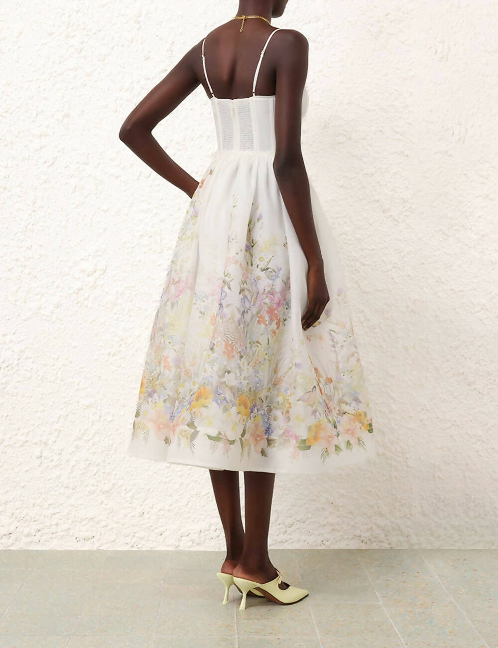 Zimmermann - Zimmermann Natura Ruched Midi Dress in Ivory Wild Flowers