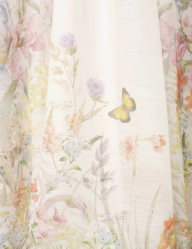 Zimmermann - Zimmermann Natura Ruched Midi Dress in Ivory Wild Flowers