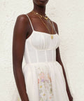 Zimmermann - Zimmermann Natura Ruched Midi Dress in Ivory Wild Flowers